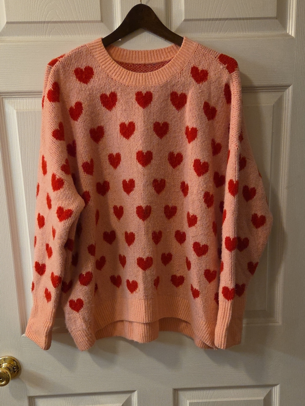 Pink Heart-Print Crewneck Sweater - Women